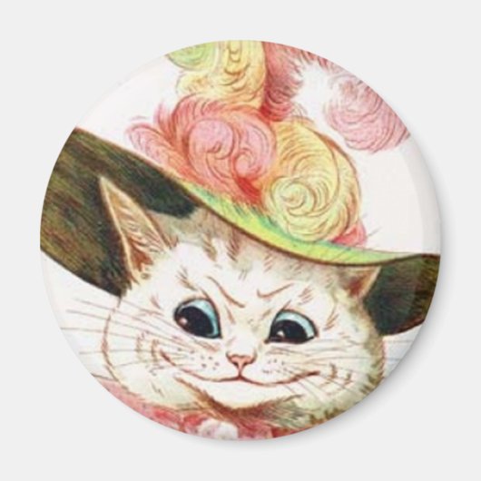 Aimant Chat blanc souriant avec Casquette (Devant)