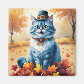 Aimant Chat Bleu Oriental Dans Feuilles D'automne De Reme (Devant)