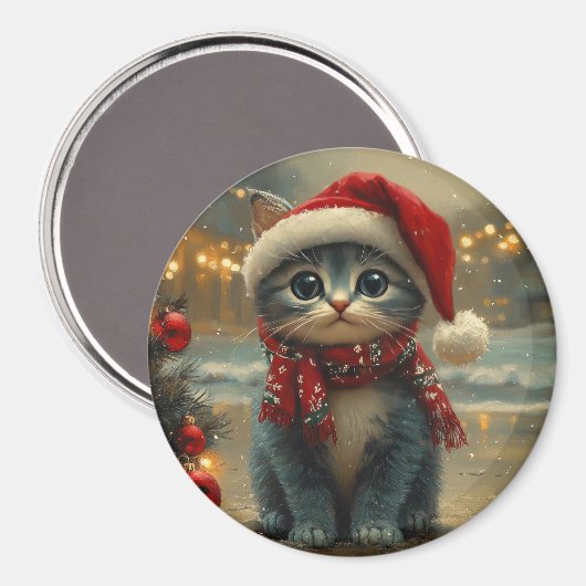 Aimant Chat Bleu Oriental Noël Vintage Plage (Recto/Verso)
