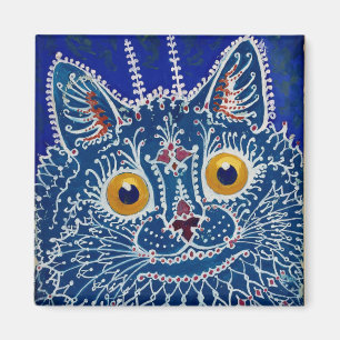 Aimant Chat bleu psychédélique de Louis Wain