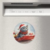 Aimant Chat bleu russe en sangle laissez-le neiger Noël (In Situ (Lave-vaisselle))