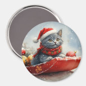 Aimant Chat bleu russe en sangle laissez-le neiger Noël (Recto/Verso)