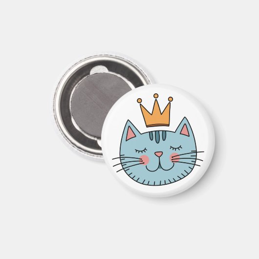 Aimant Chat Bleu Whimsical Avec Couronne Jaune (Recto/Verso)