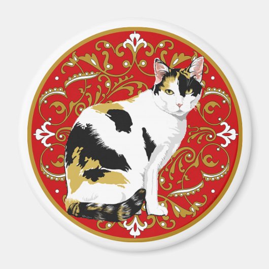 Aimant Chat calico baroque (Devant)