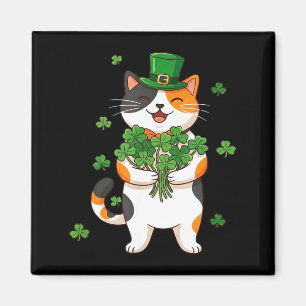 Aimant Chat calicot de la Saint-Patrick avec chapeau de l