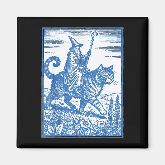 Aimant Chat cavalier sorcier drôle mignon mème (Devant)