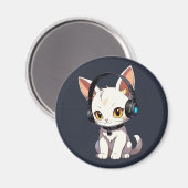 Aimant Chat charmant et élégant avec casque audio (Recto/Verso)