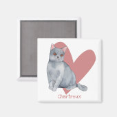 Aimant Chat Chartreux Aquarelle Kitty Coeur rose (Recto/Verso)