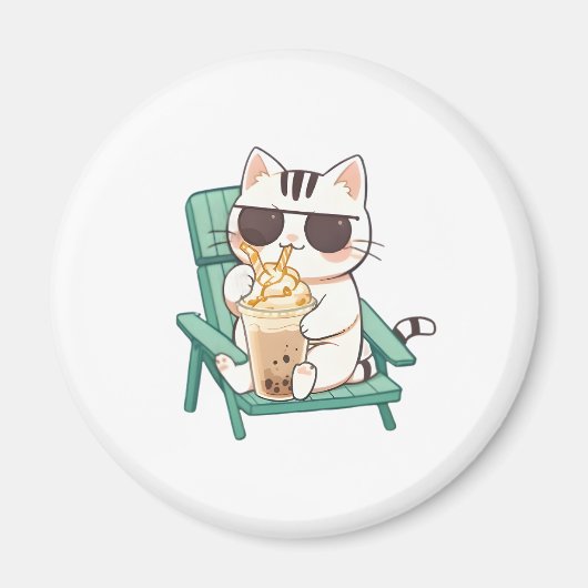 Aimant Chat Chibi Mignon avec des Lunettes de Soleil Buva (Devant)