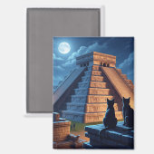 Aimant Chat Chichen Itza Nuit mexicaine (Recto/Verso)