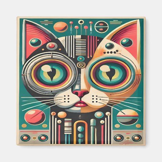 Aimant Chat Circuit Rétro Futuriste Milieu de Siècle (Devant)