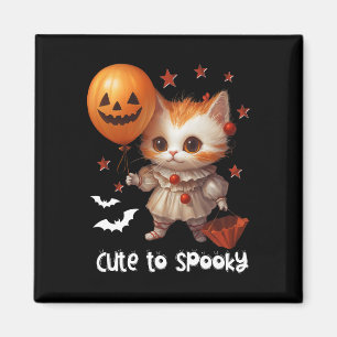 Aimant Chat Clown mignon au ballon Citrouille d'Halloween
