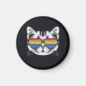 Aimant Chat cool avec lunettes de drapeau LGBT Fierté (Devant)