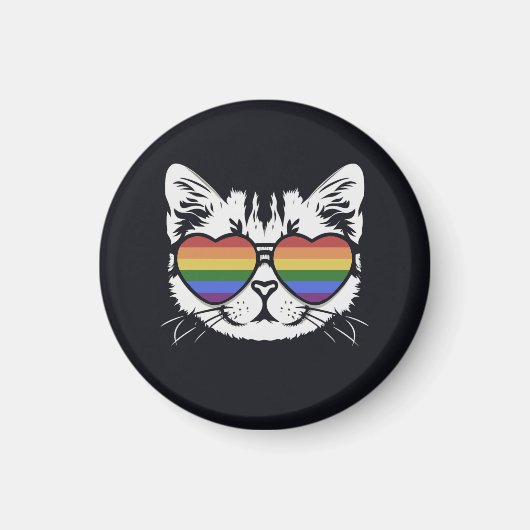 Aimant Chat cool avec lunettes de drapeau LGBT Fierté (Devant)