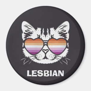 Aimant Chat cool avec lunettes Drapeau Lesbienne Drôle Sa