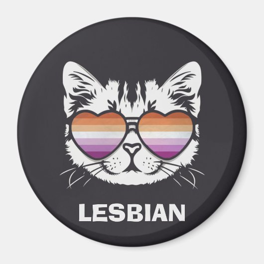 Aimant Chat cool avec lunettes Drapeau Lesbienne Drôle Sa (Devant)