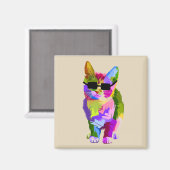 Aimant Chat cool pop art avec lunettes de soleil (Recto/Verso)