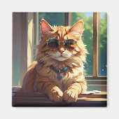 Aimant Chat cool portant des lunettes de soleil (Devant)