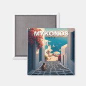 Aimant Chat coucher de soleil à Mykonos Grèce Cyclades Vo (Recto/Verso)