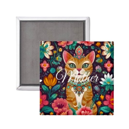 Aimant Chat couronné orné de bijoux