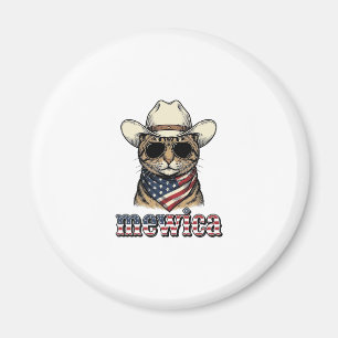 Aimant Chat Cowboy Patriotique Mewica Design Vector Vinta