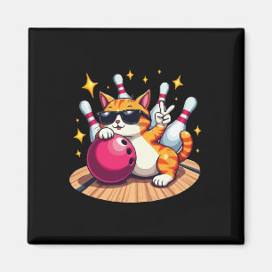 Aimant Chat Cute Avec Chat Sungles Jouant Au Bowling Pour