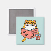Aimant Chat Cute Kawaii lisant un livre (Recto/Verso)