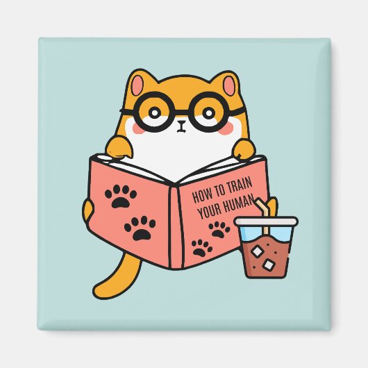 Aimant Chat Cute Kawaii lisant un livre (Devant)