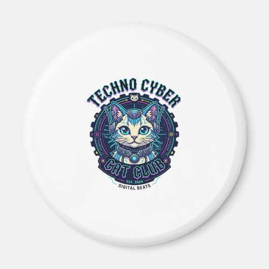 Aimant Chat Cyber Techno Drôle Conception Amateur de Chat (Devant)