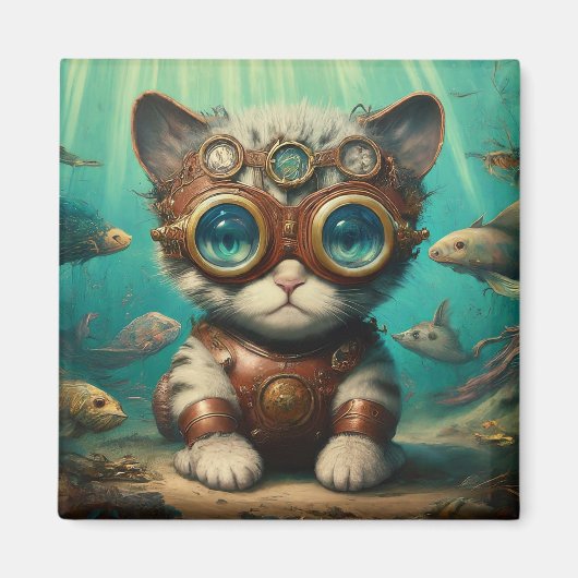 Aimant Chat dans l'aimant océanique (Devant)