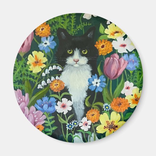 Aimant Chat dans les Fleurs (Devant)