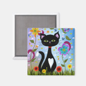 Aimant Chat dans un jardin d'art abstrait (Recto/Verso)