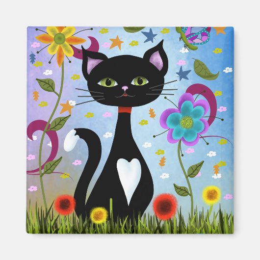 Aimant Chat dans un jardin d'art abstrait (Devant)