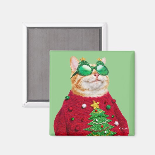 Aimant Chat dans un pull de Noël moche (Recto/Verso)