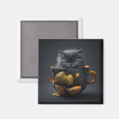 Aimant Chat dans une Tea-up (Recto/Verso)