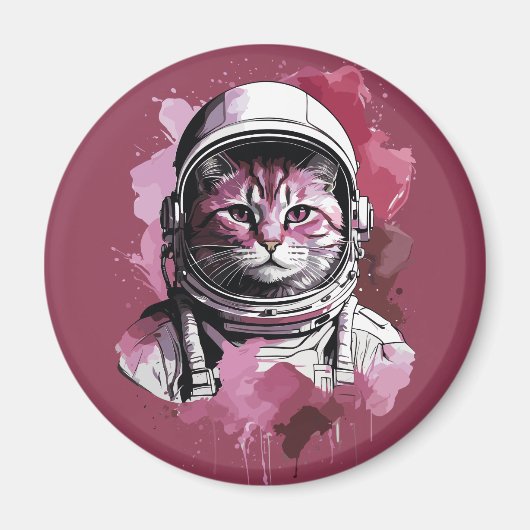 Aimant Chat d'astronaute de couleur rouge (Devant)