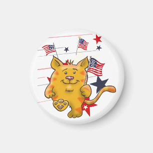 Aimant Chat de dessin avec drapeau américain