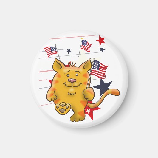 Aimant Chat de dessin avec drapeau américain (Devant)