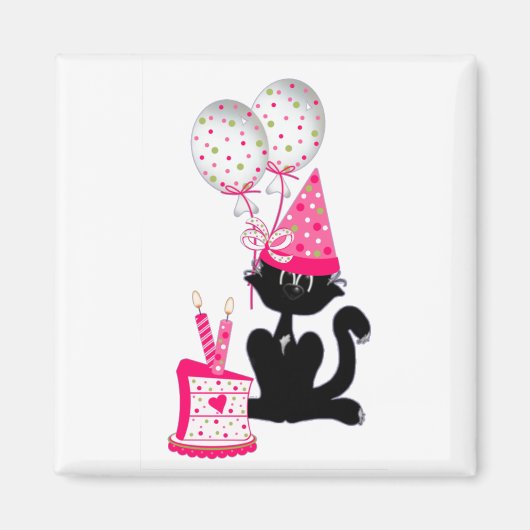 Aimant Chat de fête d'anniversaire (Devant)