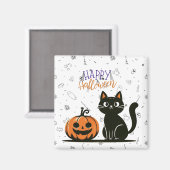 Aimant Chat de Halloween heureux & citrouille (Recto/Verso)