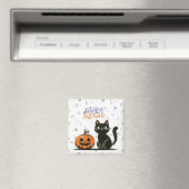 Aimant Chat de Halloween heureux & citrouille (In Situ (Lave-vaisselle))