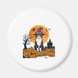 Aimant Chat de Halloween Sorcière Citrouille Vintage Épou