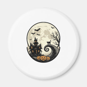Aimant Chat de Halloween Vintage Maison Hantée Lune Vecte