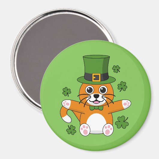 Aimant Chat de la Saint Patrick avec dessin Shamrock (Recto/Verso)