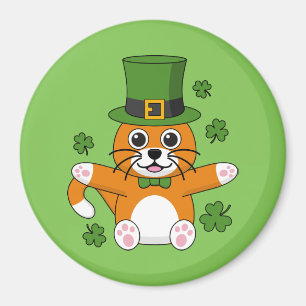 Aimant Chat de la Saint Patrick avec dessin Shamrock