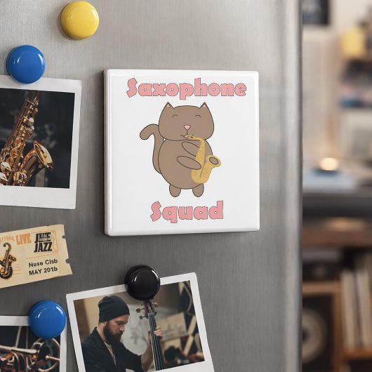 Aimant Chat de l'équipe de saxophone mignon