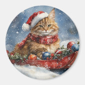 Aimant Chat de Maine Coon en sledge Laisser neiger Noël (Devant)