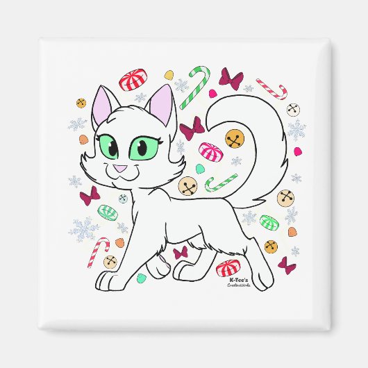 Aimant Chat de Noël (Blanc) (Devant)