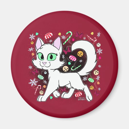 Aimant Chat de Noël (Rouge) (Devant)