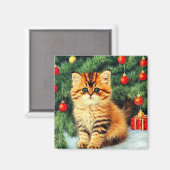Aimant Chat de Noël Vintage (Recto/Verso)